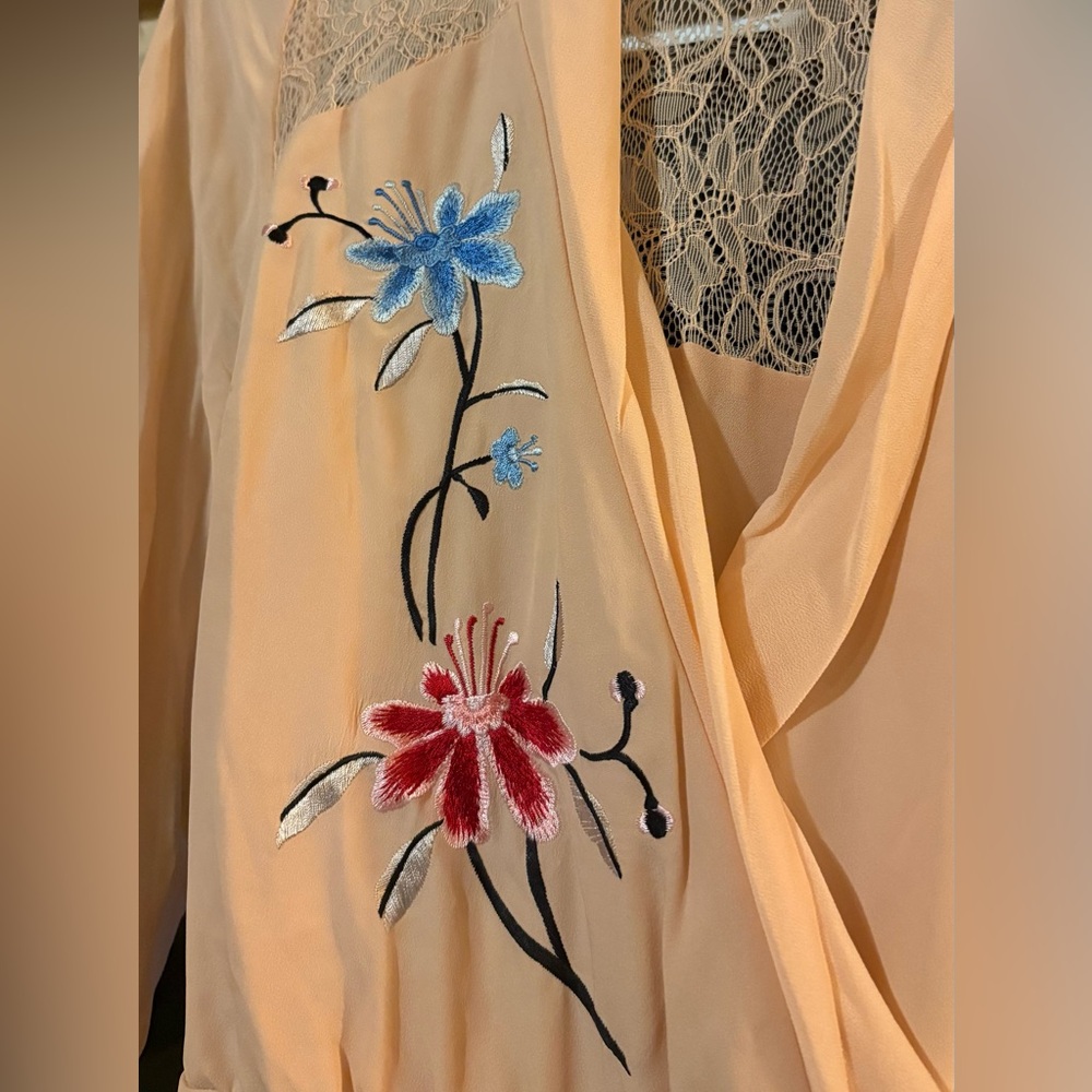 Rodarte vintage peach Floral Silk Wrap Dress Size 11 - Picture 4 of 11